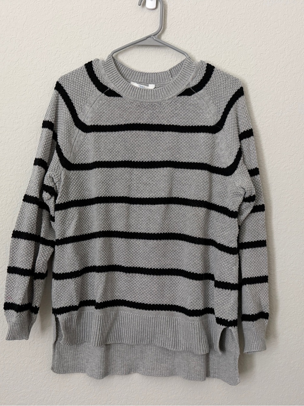 Time and True Striped Knit Sweater in Light Gray and Black